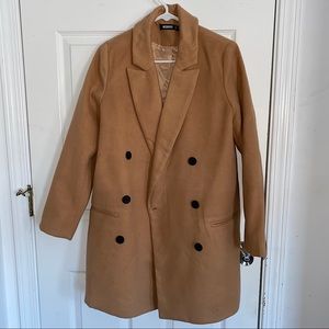 Camel Oversized Double Breasted Coat,Missguided.